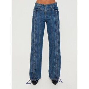 Lioness Daydream Women’s Tie-Up Corset Wide Leg Jeans US Dark Denim Size Medium